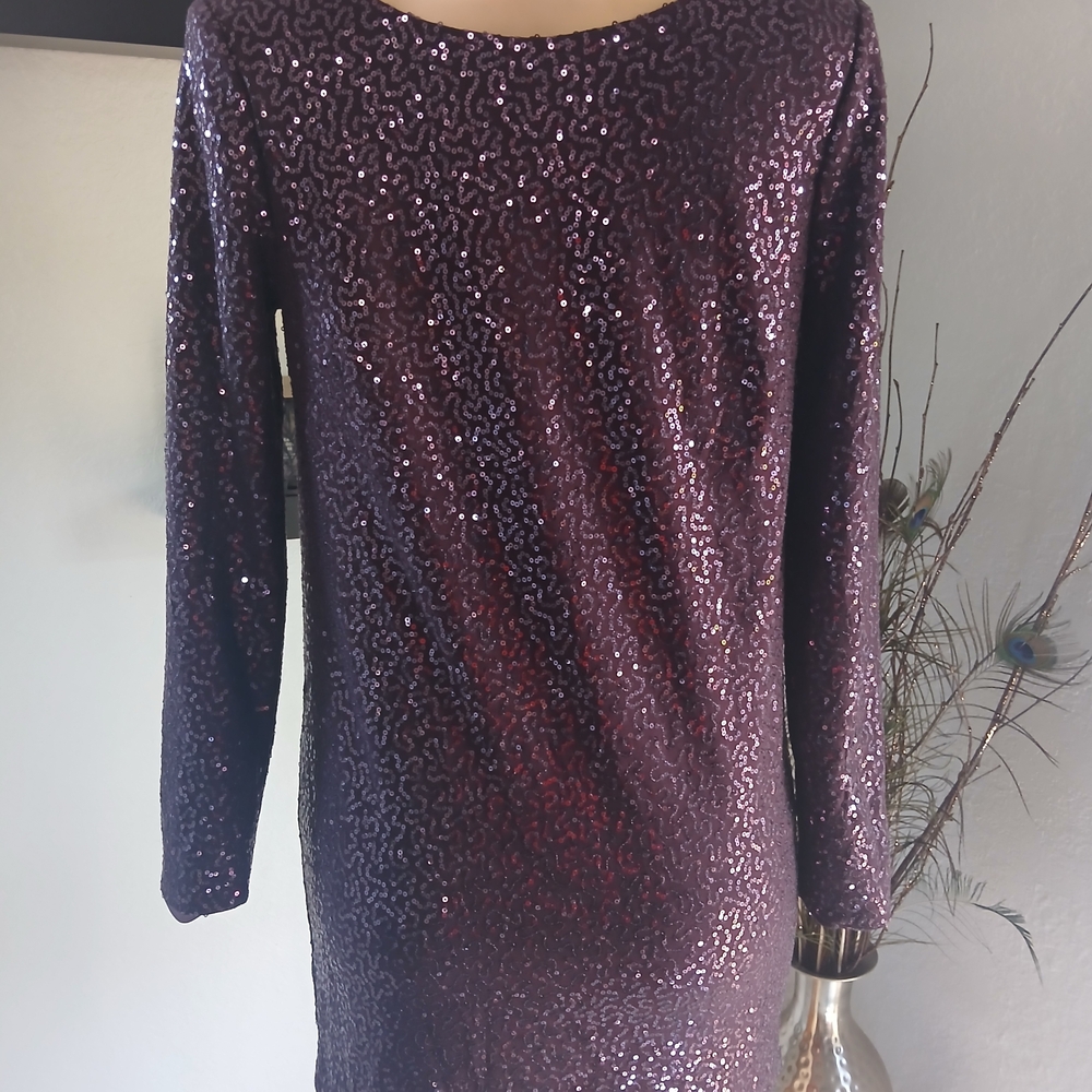 Tibi New York Purple Sequin Cocktail Dress | Long Sleeve Party Mini Dress - Picture 10 of 13